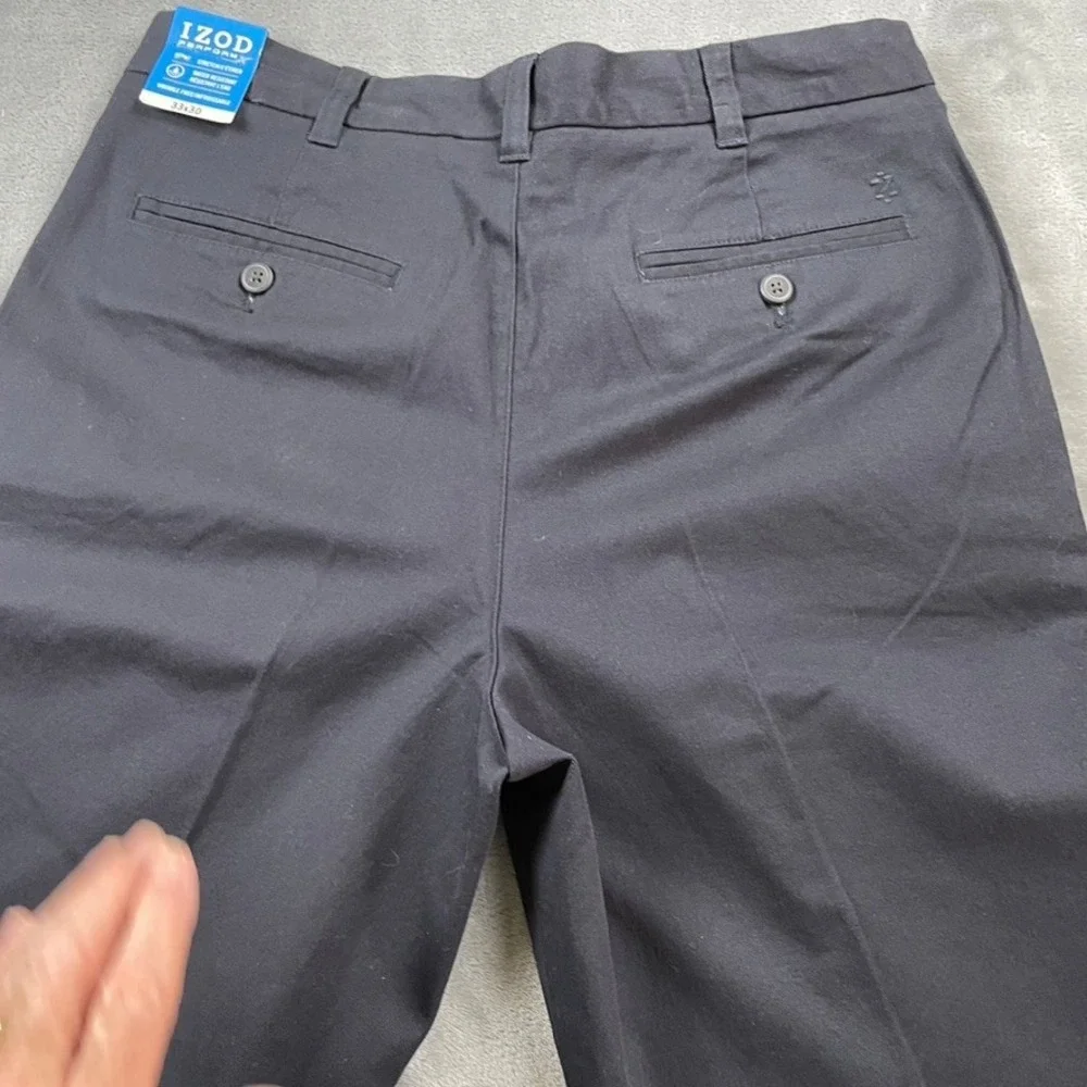 IZOD PerformX Mens Pleated Dress Pants Navy Blue 32x30 Stretch Cotton Trousers